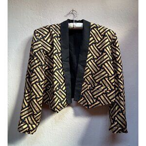 Kembali Collection Womens Cropped Reversible Blazer Jacket Art Deco Medium Black